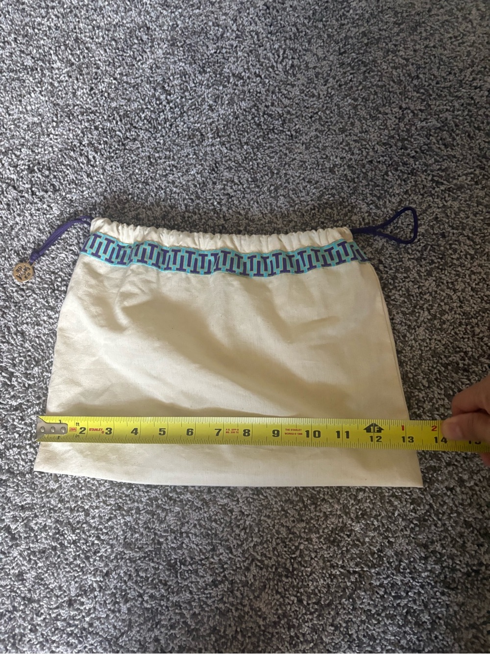 New Tory Burch Cream Drawstring Dust Bag Blue Trim
